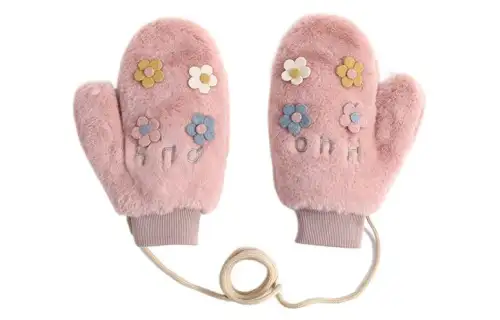 FREE RABBITⅡ Cute Small Flower Plush Thickened And Fleece Lined Cold Resistant Knit Gloves Women's