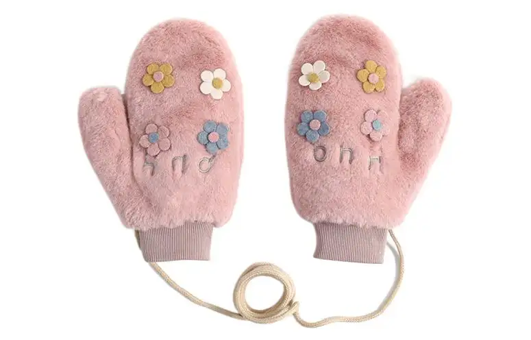 FREE RABBITⅡ Cute Small Flower Plush Thickened And Fleece Lined Cold Resistant Knit Gloves Women's