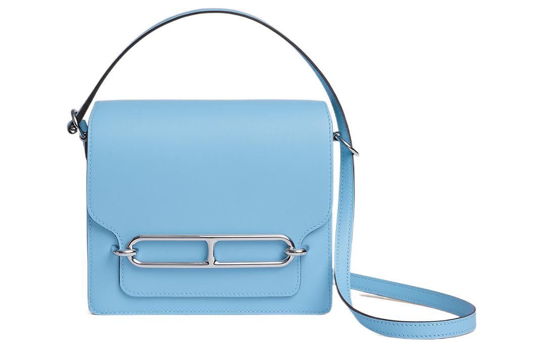 HERMES Roulis Silver Tone Buckle Swift Calfskin Crossbody Bags Mini Women's 7N Celeste Sky Blue