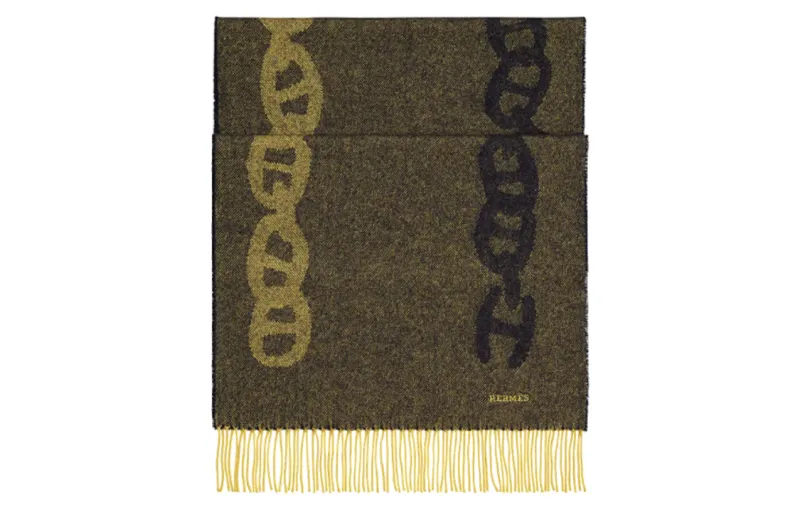 HERMES Knit Scarves Unisex Yellow