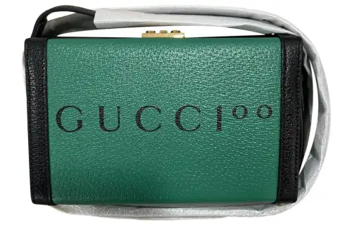 GUCCI Padlock Leather Handbag, Shoulder Bag, Crossbody Bag Small Women's Green/Black