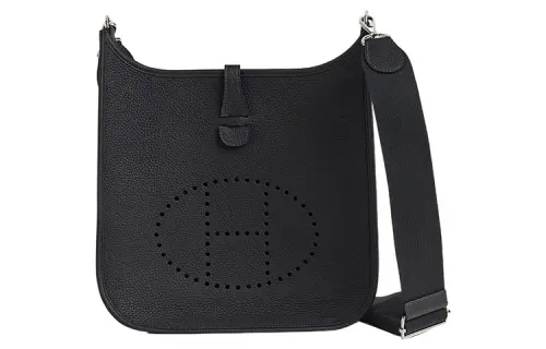 HERMES Evelyne Clemence Bullock Leather Crossbody Bag, Shoulder Bag 29 Women's Navy Blue/Black/White