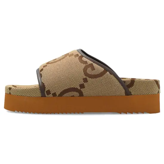 GUCCI Women's Jumbo Gg Platform Slide 'Camel Ebony Monogram' Women's