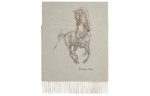 HERMES Knit Scarves Unisex Ecru