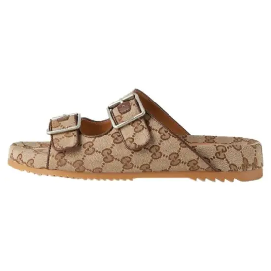GUCCI Strap Slide Sandal Beige Canvas