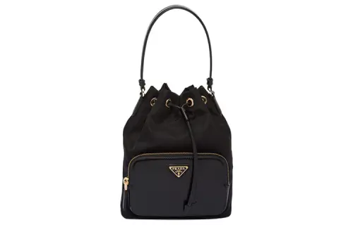 PRADA Recycled Nylon With Leather Bucket Bag, Shoulder Bag, Crossbody Bag, Handbag Regular Women's Red