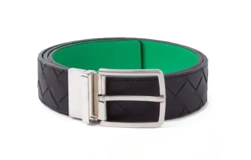 Bottega Veneta Two Tone Patchwork Pin Buckle Leather Belts Men's Black Width 3.5CM