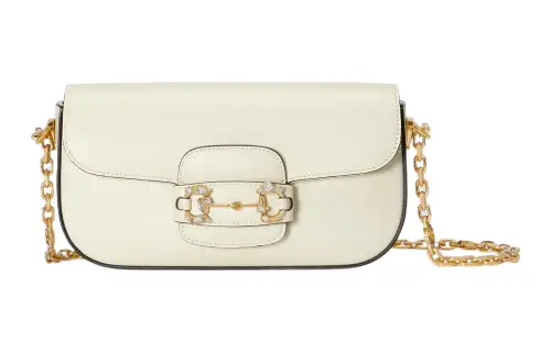 GUCCI Horsebit 1955 Leather Shoulder Bag, Baguette Bag, Crossbody Bag, Shoulder Bag Women's White