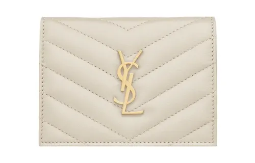 SAINT LAURENT Cassandre Lambskin Card Holder Women's White