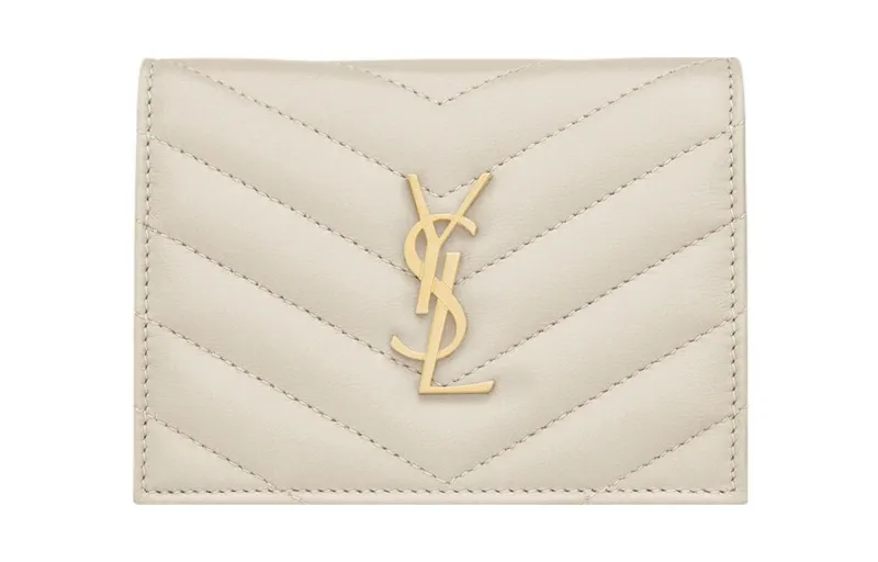 SAINT LAURENT Cassandre Lambskin Card Holder Women's White