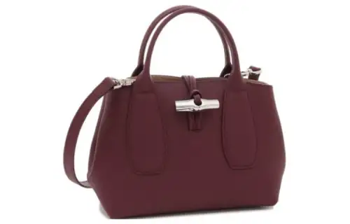 LONGCHAMP Le Roseau Leather Tote Bag, Shopping Bag, Shoulder Bag, Handbag Small Women's Dark Purple