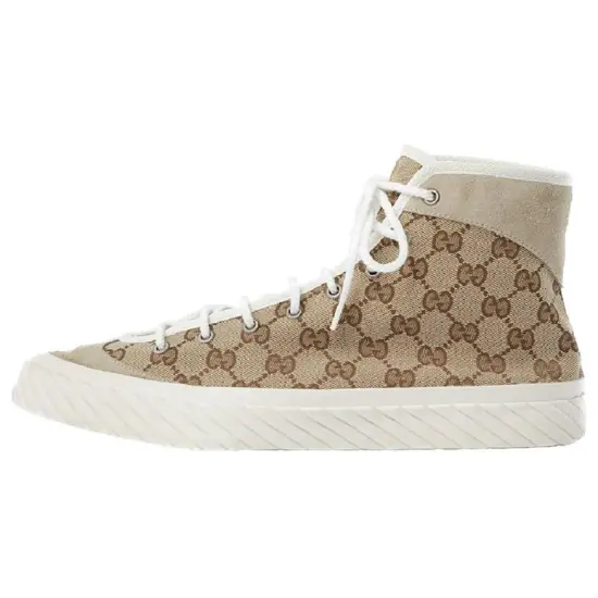 GUCCI Skateboard Shoes Men High-Top Beige Brown