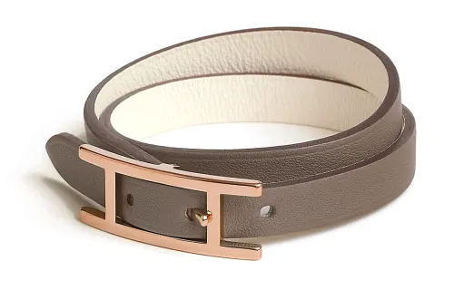 HERMES Calfskin Wristbands Unisex Gray