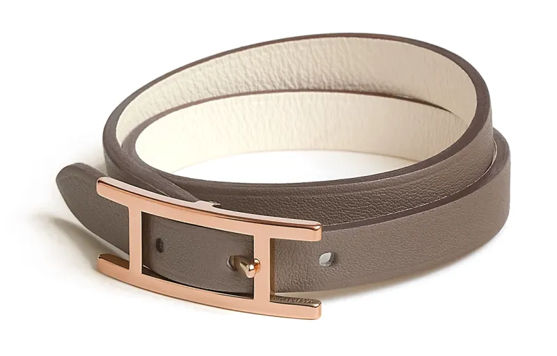 HERMES Calfskin Wristbands Unisex Gray