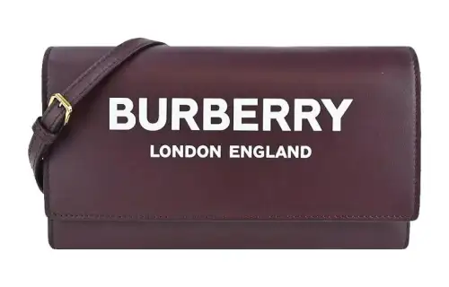 Burberry Printed Logo Leather Crossbody Bag Women's Mahogany Red