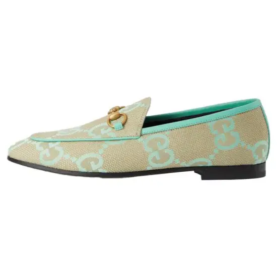 GUCCI Jumbo Gg Jordaan Loafer Beige Mint Green Canvas Women's