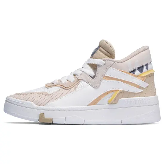 LiNing Wave Anti-Slip Wear-Resistant Mid-Top Skateboard Shoes Women's White Gray Pink