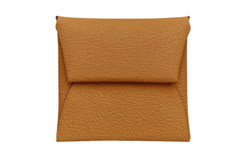 HERMES Bastia Silver Tone Buckle Mysore Goat Skin Wallet Women's 28Caramel Caramel