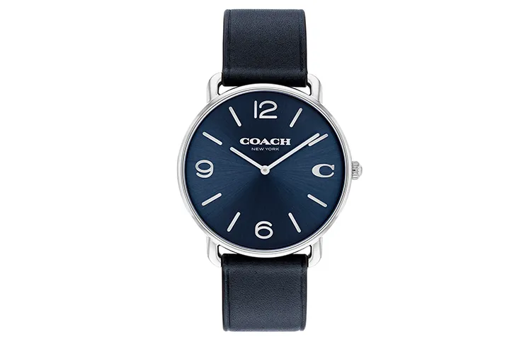 COACH ELLIOT Wrist Watches Quartz Movement Cow Leather Strap Blue Dial Men's Watches