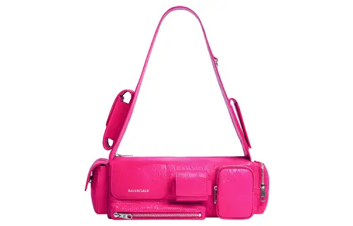 Balenciaga Superbusy Fine Grained Sheepskin With Fabric Handbag, Shoulder Bag Women's Bright Pink
