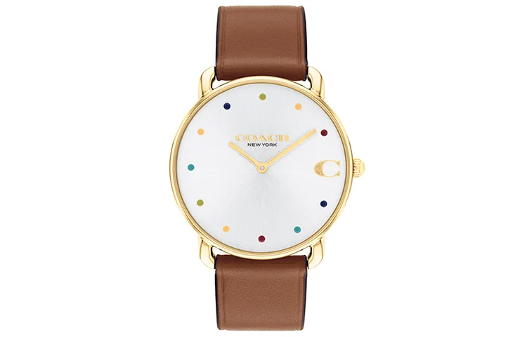 COACH ELLIOT Wrist Watches Quartz Movement Genuine Leather Strap White Dial Women's Watch