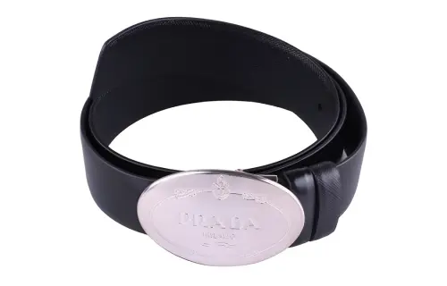 PRADA Casual Double Sided Plate Buckle Cow Leather Belts Men's