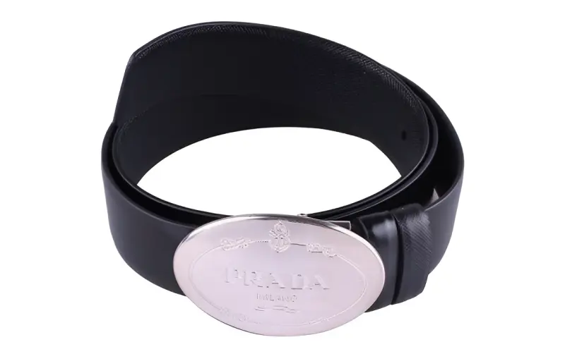 PRADA Casual Double Sided Plate Buckle Cow Leather Belts Men's