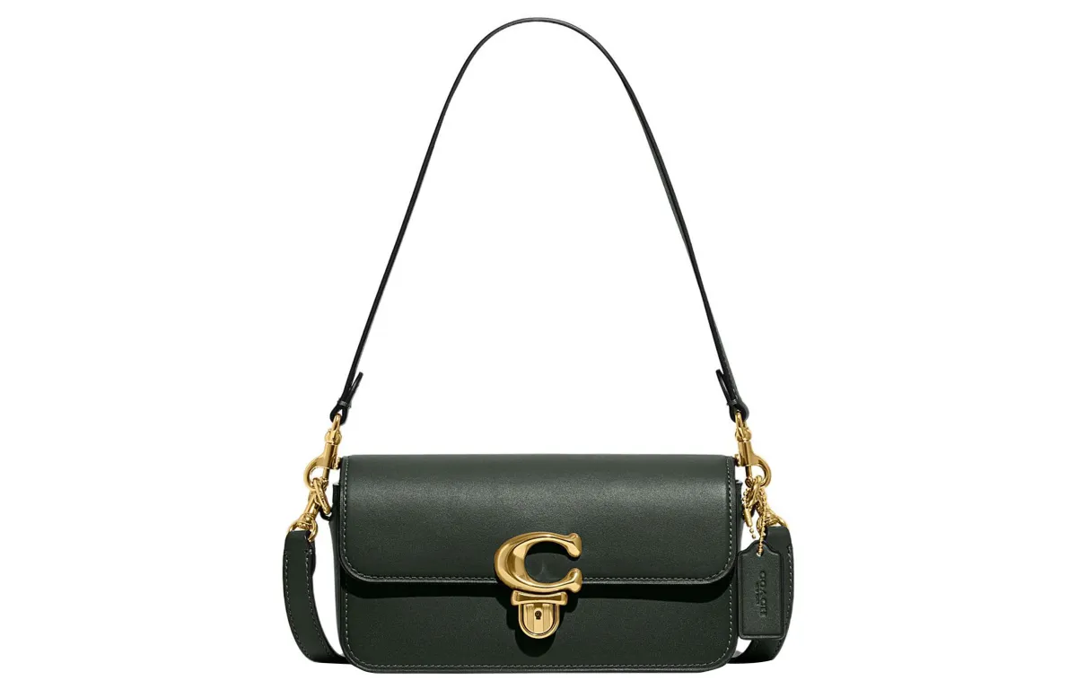 COACH Studio Glove Tanned Leather Baguette Bag Crossbody Bag, Shoulder Bag Small Women's Olive Green