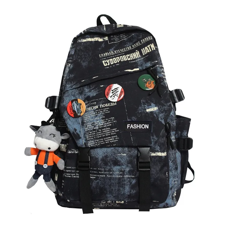 NOMK Nylon Fabric Backpack Regular Unisex Black/Gray/Blue