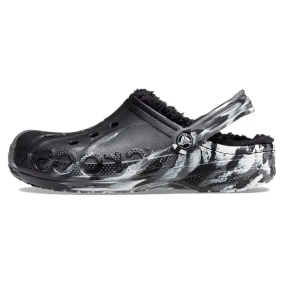 Crocs Baya Lined Marbled Clogs 'Black Silver'
