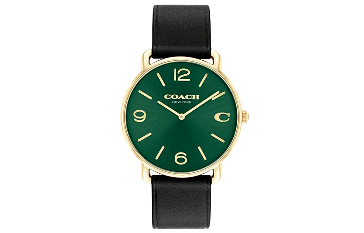 COACH ELLIOT Wrist Watches Quartz Movement Cow Leather/Cow Leather Strap Green Dial Men's Watches
