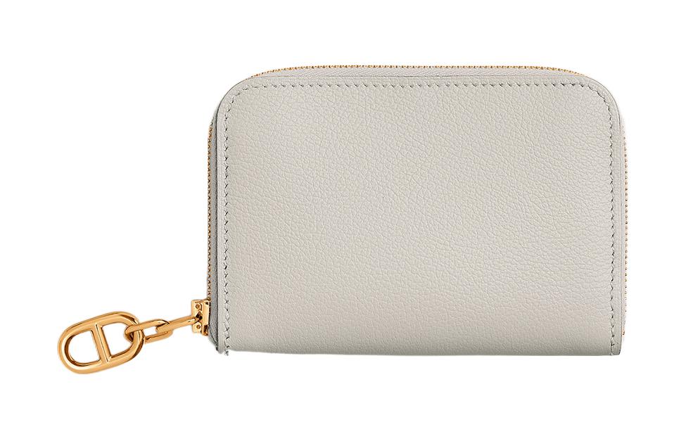 HERMES Zipengo Evercolor Leather Card Holder Mini Men's 8L Beton Concrete Gray & Glacier White