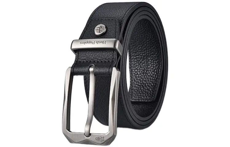 Hush Puppies Metal Pin Buckle, Youth Accessories Gift Top Grain Cow Leather Dad Leather Belts Men's Black Width 3.7cm