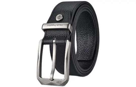 Hush Puppies Metal Pin Buckle, Youth Accessories Gift Top Grain Cow Leather Dad Leather Belts Men's Black Width 3.7cm