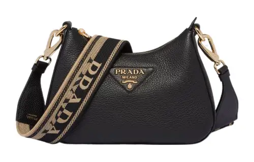 PRADA Leather Shoulder Bag Gold tone Black