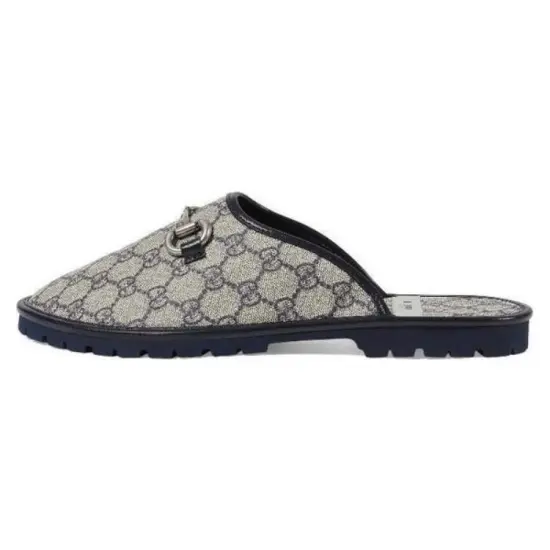 GUCCI GG Horsebit Slippers Beige Blue