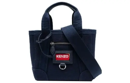 KENZO 100% Cotton Tote Bag, Shopping Bag, Shoulder Bag, Crossbody Bag, Handbag Mini Women's Marine Blue
