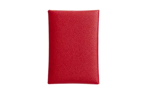 HERMES Calvi Duo Epsom Leather Card Holder Mini Women's 5X Rouge Piment Pepper Red