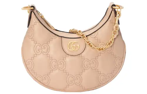 GUCCI GG Matelassé Leather Shoulder Bag, Crescent Bag, Crossbody Bag, Shoulder Bag Women's Beige