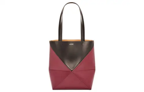 LOEWE Shiny Cow Leather Tote Bag, Shopping Bag, Handbag Regular Women's Black/Cherry Red