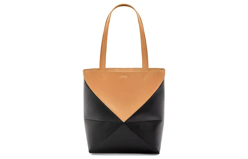 LOEWE Shiny Cow Leather Tote Bag, Shopping Bag, Handbag Regular Women's Brown/Black