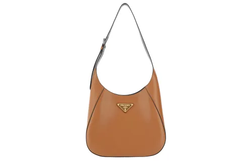 PRADA Calfskin Portable Crossbody Bag, Shoulder Bag Women's Cognac