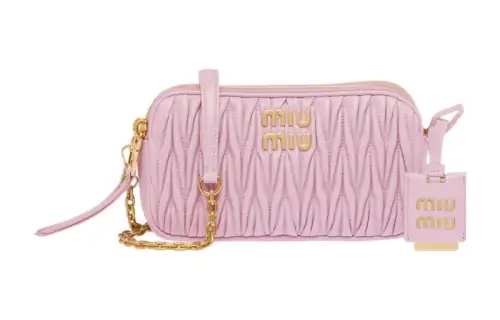 MIU MIU Matelassé Leather Crossbody Bag, Shoulder Bag Women's Light Pink