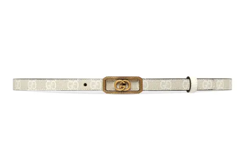 GUCCI GG Supreme Canvas Leather Belts Women's Beige Width 1.5cm