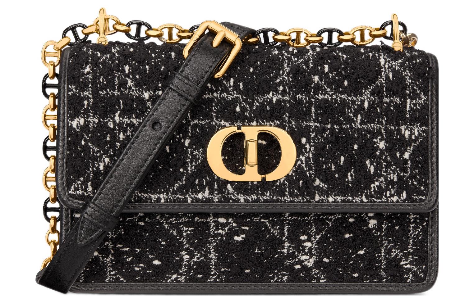 DIOR Caro Wicker Pattern Embroidery Tweed Crossbody Bag, Shoulder Bag Women's Black