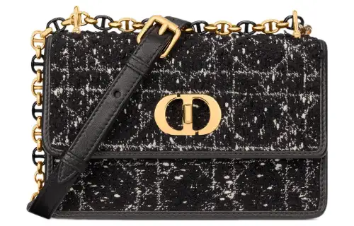 DIOR Caro Wicker Pattern Embroidery Tweed Crossbody Bag, Shoulder Bag Women's Black