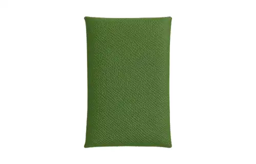 HERMES Calvi Epsom Leather Card Holder Women's Silk Blue Green