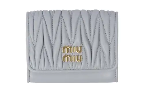 MIU MIU Leather Card Holder Wallet Women's Cornflower Blue