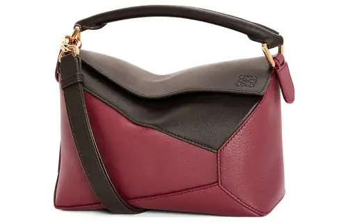 LOEWE Puzzle Cow Leather Shoulder Bag, Crossbody Bag, Handbag Small Women's Cherry Red/Brown