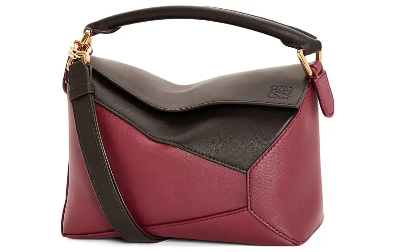 LOEWE Puzzle Cow Leather Shoulder Bag, Crossbody Bag, Handbag Small Women's Cherry Red/Brown